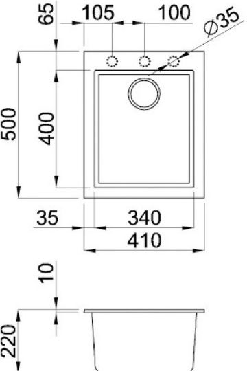 Elleci Quadra 100 Granitek LGQ10043 Drop-In Sink Synthetic Granite W41xD50cm Tortora