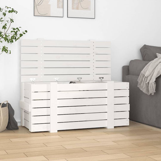 vidaXL Wooden Storage Box with Lid White 91x40.5x42cm