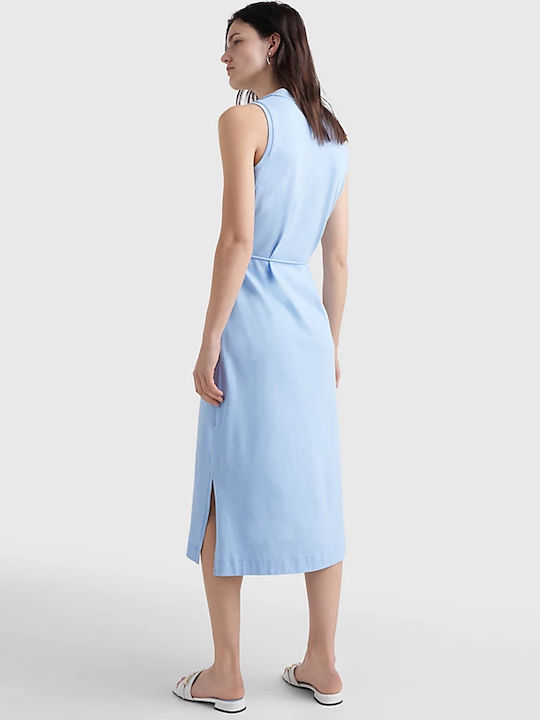 Tommy Hilfiger Midi Σεμιζιέ Φόρεμα Γαλάζιο