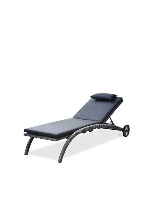 Ξαπλώστρα Rattan με Μαξιλάρι & Ρόδες Γκρι 210x70x40εκ.
