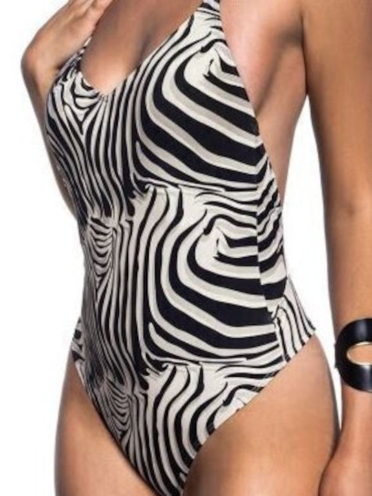 One-Piece Swimsuit with Open Back Animal Print