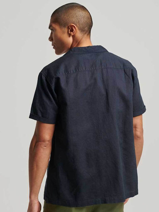 D2 Ovin Vintage Short-sleeved Cotton Shirt Blue