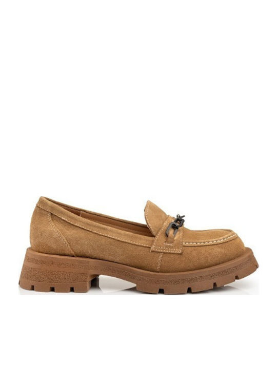 Δερμάτινα Γυναικεία Loafers σε Ταμπά Χρώμα