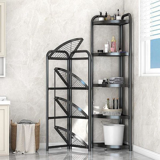Next 18873-09-2 Corner Floor Bathroom Shelf Metallic with 5 Shelves 35x38x156cm Black