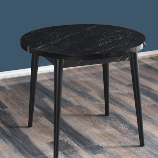 Kronos Rund Tisch Küche Holz Black Velvet-Black Metal 90x90x78cm