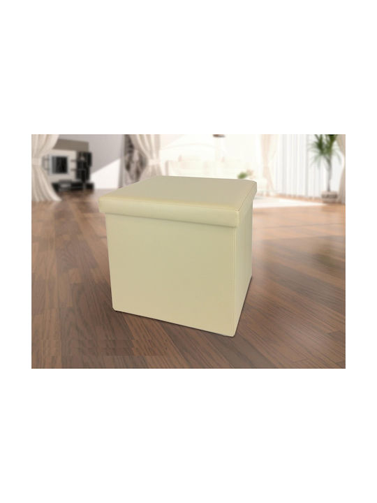 Stool For Living Room With Storage Space Upholstered with Leatherette Beige 38x38x37cm