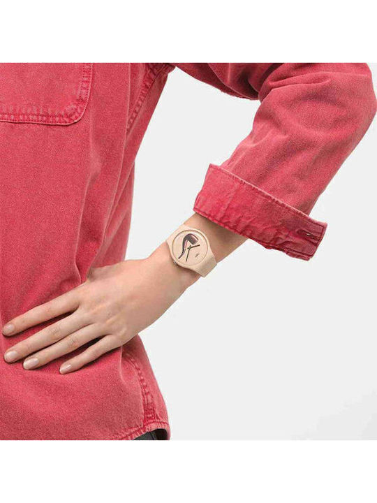 Swatch La Trahison Des Images By Rene Magritte Γυναικείο Ρολόι 41mm Μπαταρίας με Ροζ Χρυσό Καουτσούκ Λουράκι