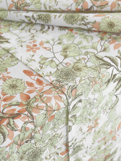 Nima Tablecloth Cotton Lush Green / Coral 150x220cm