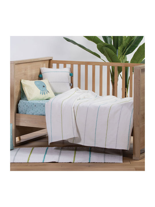 Nef-Nef Homeware Blanket Cot Life Line Cotton White 110x150cm