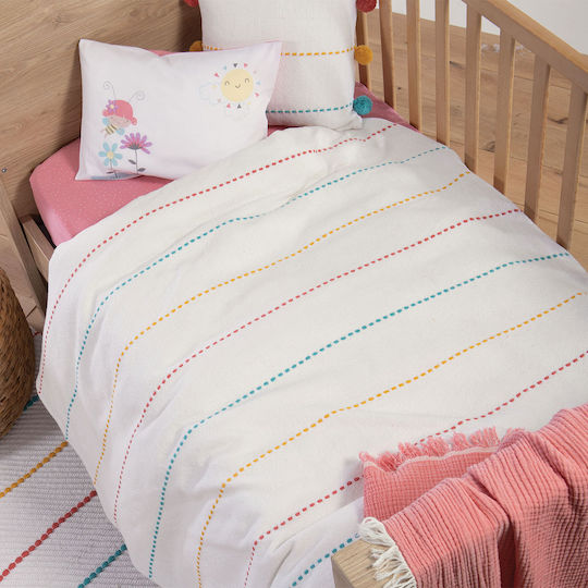 Nef-Nef Homeware Blanket Cot Life Line Cotton White 110x150cm