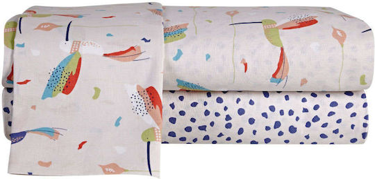Kentia Kids Sheets Single Set Colibri Beige Purple Pink Green 160x270cm