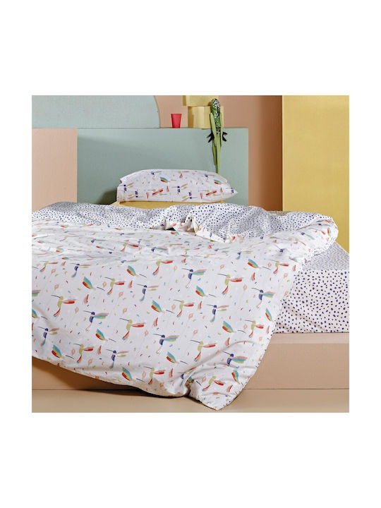Kentia Σετ Σεντόνια Μονά Βαμβακερά Colibri Beige/Purple/Pink/Green 160x270cm 3τμχ