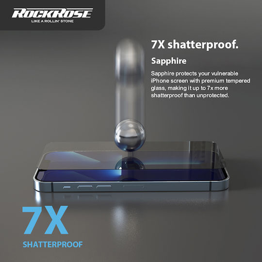 Rockrose Sapphire 2.5D Vollflächig gehärtetes Glas Schwarz (iPhone 14 Pro Max) RRTGIP14PMC