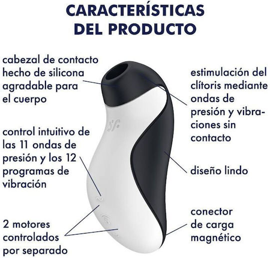 Satisfyer Orca Αναρροφητής Vagin cu Vibrații Stimulator și vibrator Air Pulse Black / White 1buc