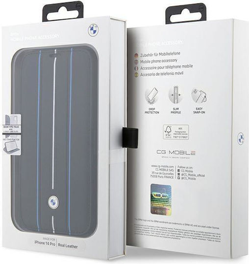 BMW Leather Stamp Book Synthetic Leather Blue Lines (iPhone 14 Pro)