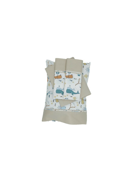 Nautica Sea Friends Baby Sheets Set Crib Cotton Beige 110x160cm 3pcs