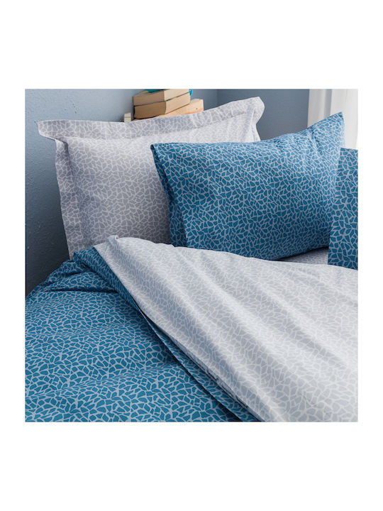 Charalambidis Textiles Ψηφιδωτό Κουβερλί Υπέρδιπλο από Βαμβάκι & Πολυεστέρα Μπλε 220x240cm