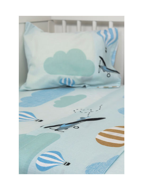 Naf Naf Little Ballons Baby Sheets Set Crib Cotton Light Blue 120x170cm 3pcs