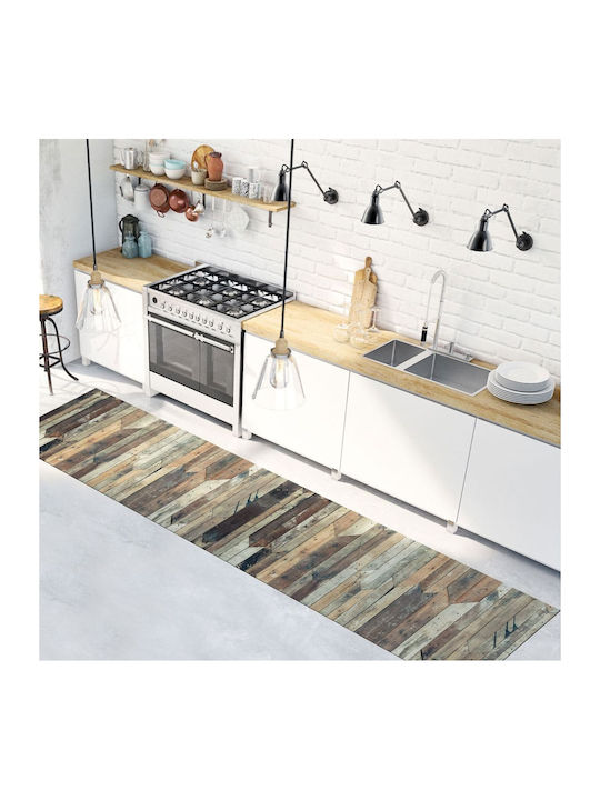 Ango Vintage Wood Kitchen Mat Runner Waterproof with Anti-slip Underlay Brown 50x180εκ.
