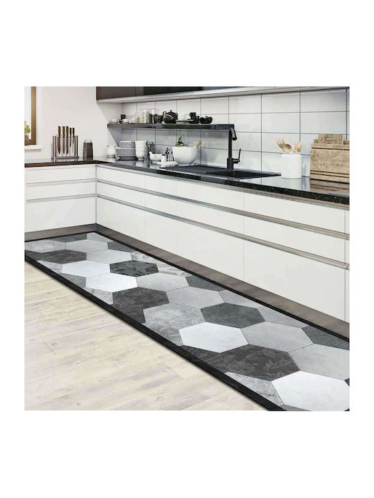 Ango Grey Exagons Kitchen Waterproof Anti-Slip Mat Runner Black / Grey 50x120cm