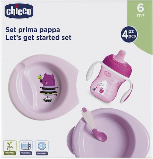 Chicco Set de hrănire Let's Get Started din Plastic Roz 4buc pentru 6+ luni
