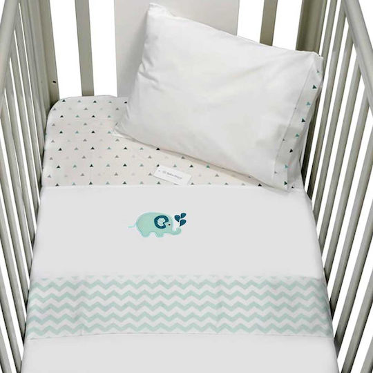 Bebe Stars Elephant Set Baby Bettlaken Für Krippe Baumwolle Angepasst Hellblau 110x160cm 3Stück