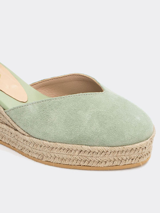 Women's Leather Platform Espadrilles Green