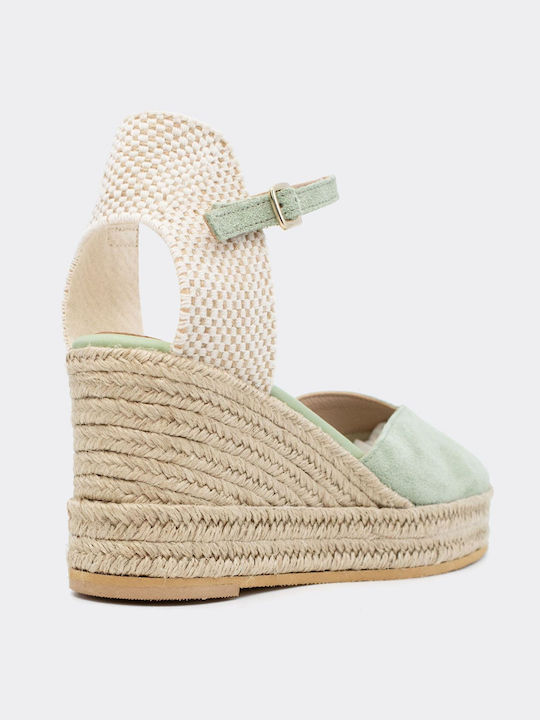 Women's Leather Platform Espadrilles Green