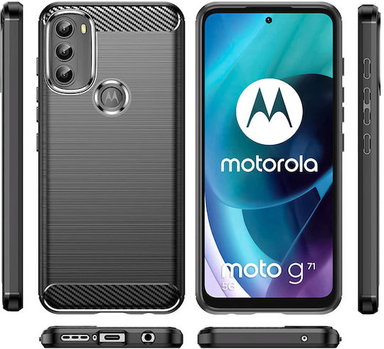 Techsuit Carbon Задна корица Силикон Черен (Moto G71 5G)