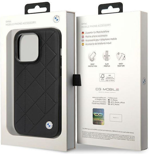BMW Leather Quilted Back Cover Δερματίνης / Πλαστικό Μαύρο (iPhone 14 Pro)