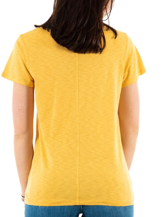 Superdry Studios Slub Women's T-shirt with V Neckline Yellow