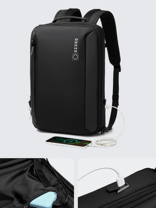Ozuko Αδιάβροχη Τσάντα Πλάτης για Laptop 15.6" με Θύρα USB σε Μαύρο χρώμα 9490