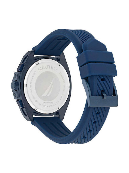 Nautica Tin Can Bay Men's Watch 44mm Chronograph Battery with Blue Rubber Strap
