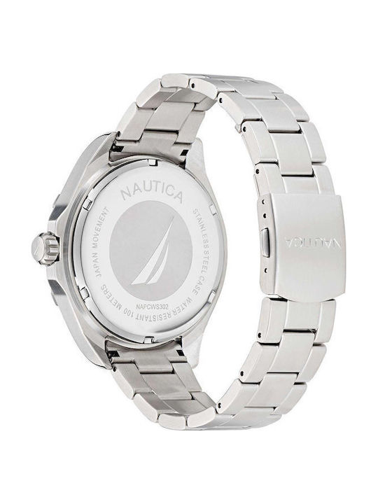 Nautica Clearwater Beach Ανδρικό Ρολόι 48mm Μπαταρίας με Ασημί Μεταλλικό Μπρασελέ