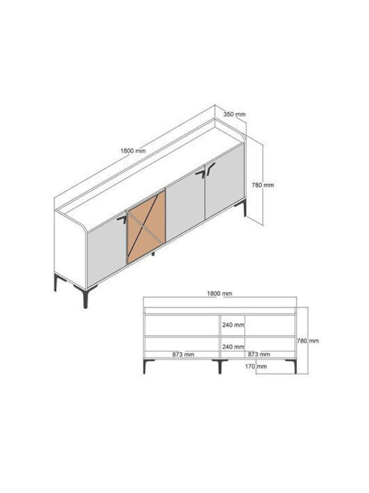 Bufet Black / Walnut 180x35x78cm