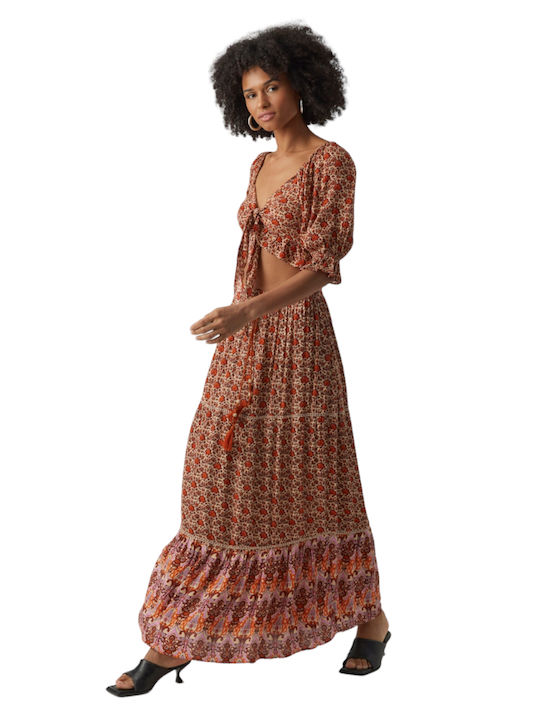 Hoch tailliert Maxi Rock Blumen Rot