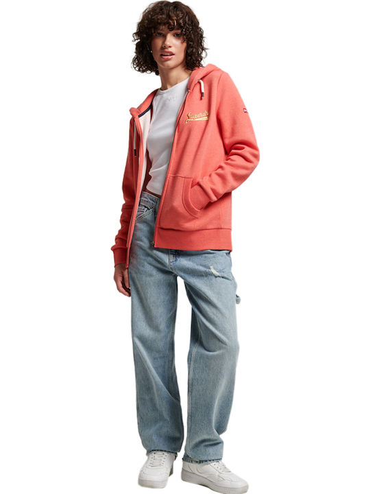 Damen Sweatshirtjacke Kapuzen Orange