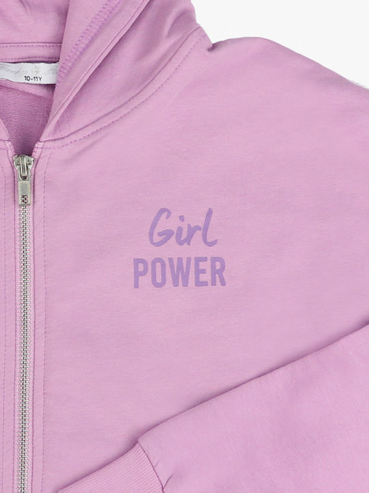 Kids Sweatshirt Cardigan Cotton with Hood Lilac