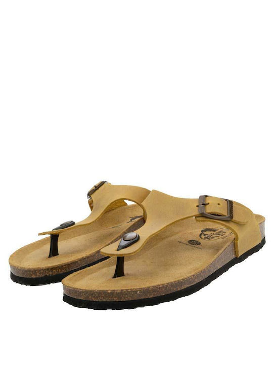 Leather Women's Flat Sandals Ocre