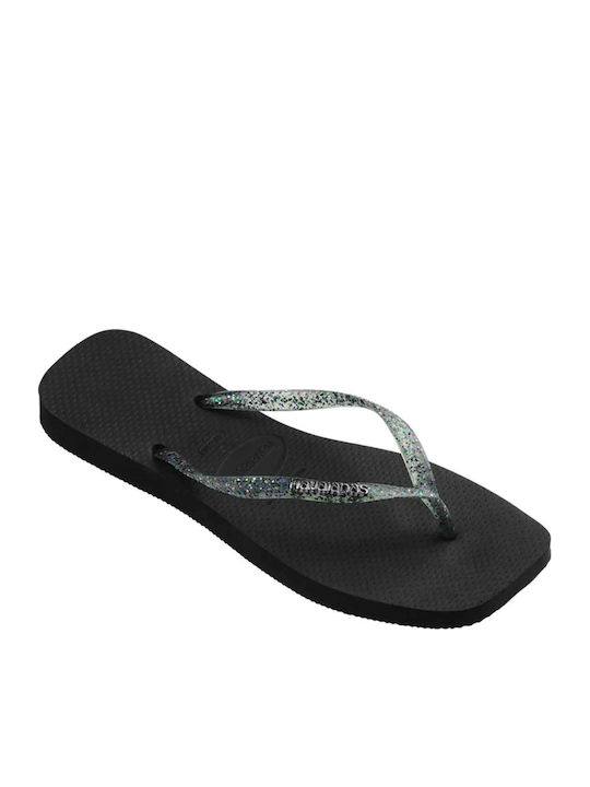 Square Logo Metallic Flip Flops In Black Colour