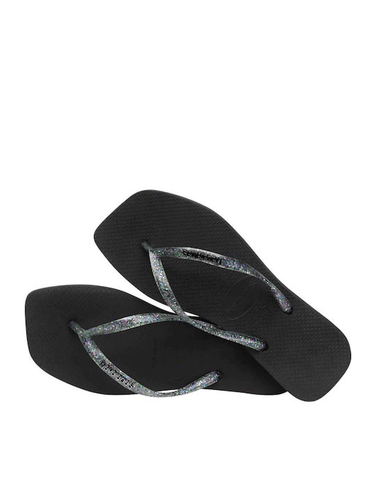 Square Logo Metallic Flip Flops In Black Colour