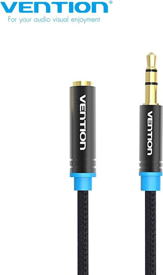 Vention 3.5mm Jack Cable 3.5mm Male - 3.5mm Female Black 2m With Gold Plated Terminals VAB-B06-B200-M