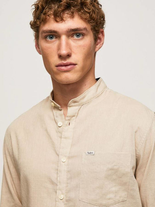 Levenshulme Long Sleeve Shirt in Regular Fit Beige