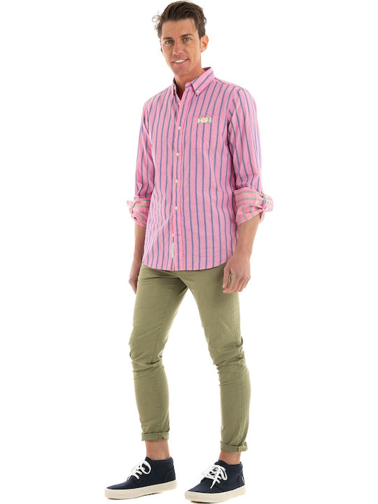 Long-sleeved Cotton Shirt Striped Pink