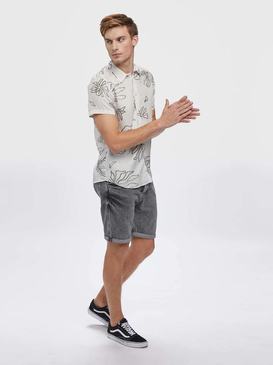 Seoul Short Sleeve Shirt in Regular Fit Floral Beige