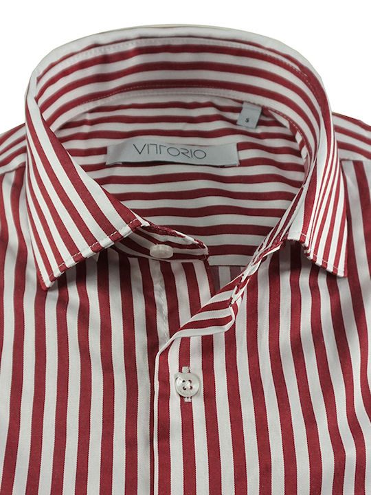 Vittorio Artist Men's Shirt Long Sleeve Cotton Striped Red