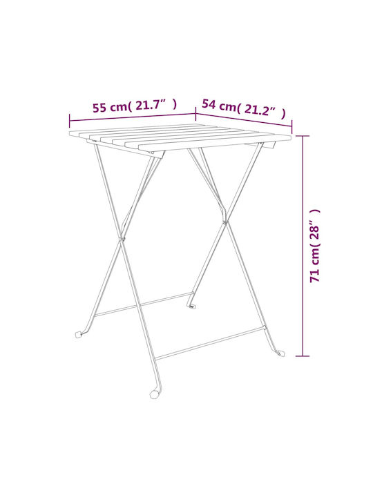 Auxiliary Garden Table for Small Outdoor Spaces Teak with Metal Frame 55x54x71cm