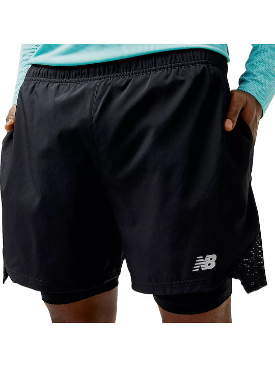 2 În 1 Pantaloni Scurți Sport Bărbați Negri