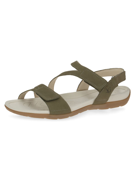 Caprice Leather Women's Flat Sandals Anatomic with Strap in Khaki Color