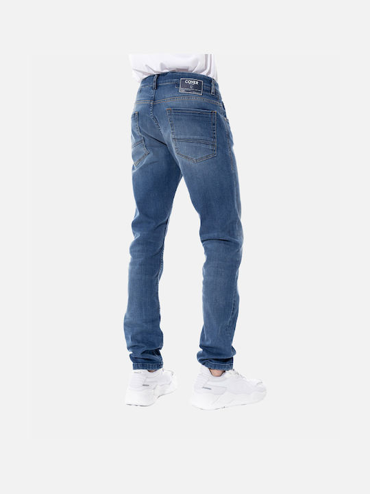 Teddy Men's Jeans Pants Elastic with Regular Straight Fit Blue